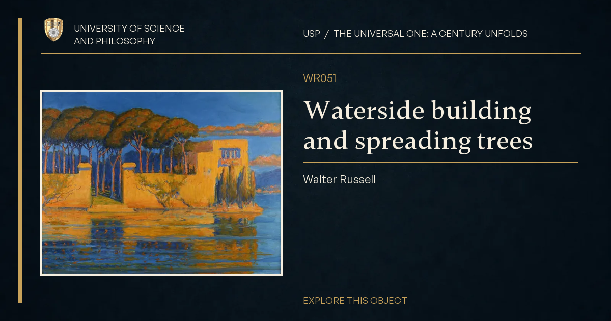 Waterside building and spreading trees
